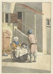 Garçon et femme avec enfant devant une maison