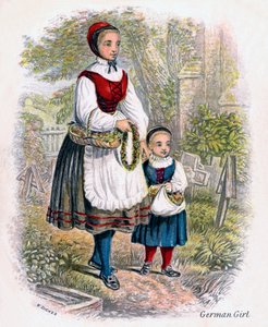 Deux filles allemandes avec des paniers de fleurs, 1809 - W. Dickes