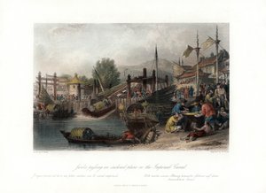 Jonques passant un plan incliné sur le canal impérial, Chine, vers 1840 - W Floyd