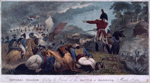 Le général Graham battant les Français à la bataille de Barrosa, gravé par J. Edwards, publié par Almanack Stationers, 1812