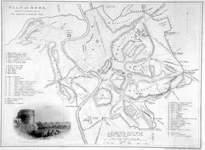 Rome, Italie : Carte comparative des sites anciens et modernes, vers 1850 - W Hughes