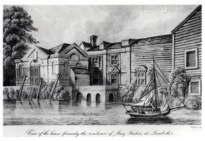 Vue de la maison anciennement résidence de Guy Fawkes à Lambeth, vers 1850