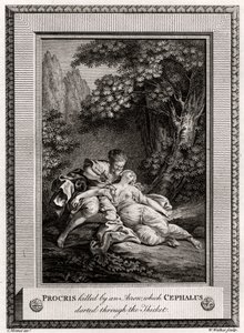 Procris tuée par une flèche que Céphale a lancée à travers le fourré, 1775. - W. Walker