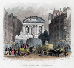 Temple Bar, depuis le Strand, Londres, 1829