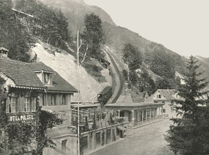 Point de départ du chemin de fer du Pilatus, Alpnachstad, Suisse, 1895