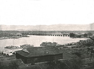 Le fleuve Min et le grand pont, Foochow, Chine, 1895