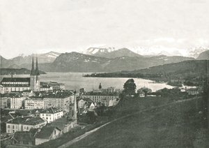 Vue de Lucerne et de ses montagnes, Suisse, 1895