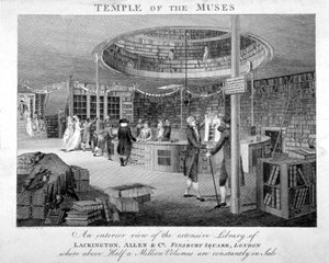 La librairie Temple of the Muses à Finsbury Square, Londres, c1810