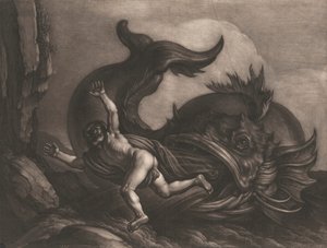 Jonas échappant de la bouche de la baleine