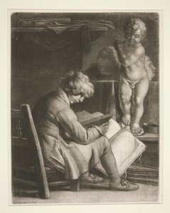 Jeune homme avec une statue de Cupidon - Wallerant Vaillant