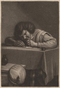 Un homme écrivant à une table - Wallerant Vaillant after Adriaen Brouwer