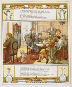 Une famille prenant des rafraîchissements dans un buffet. Illustration en couleur de 