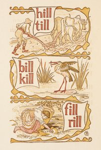 Mots rimant se terminant par la lettre L. Labourage. Une cigogne. Le Golden primer. - Walter Crane