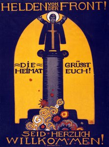 Affiche allemande de la Première Guerre mondiale Héros du front, la patrie vous salue ! Bienvenue pub. 1915