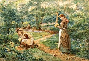 Filles cueillant des fleurs sauvages