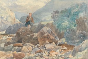 Glencoe : Un berger traversant un ruisseau