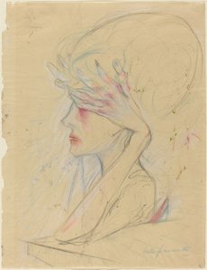 Une femme élégante se couvrant les yeux avec ses mains - Walter Gramatte