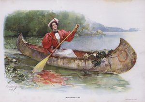 Une rose parmi les lys : femme cueillant des nénuphars depuis un canoë