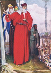 Frappe du rocher à Meriba, de The Bible Picture Book publié par Thomas Nelson, vers 1950