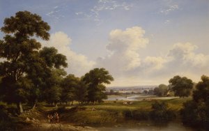 Paysans dans un paysage fluvial boisé - Walter Heath Williams