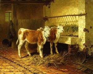 Deux veaux dans une étable - Walter Hunt