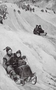 Une piste de luge au Canada (lithographie) - Walter Paget