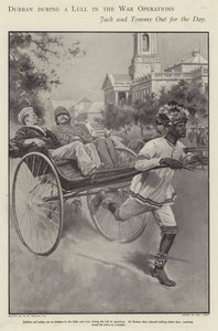 Marin et soldat britanniques se promenant en pousse-pousse dans les rues de Durban pendant une accalmie des combats de la guerre des Boers - Walter Paget