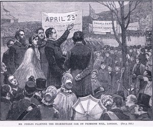 M. Phelps plantant le chêne de Shakespeare sur Primrose Hill, Londres 1864 AD
