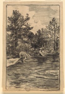 Dessin, rivière et arbres, 1880-90