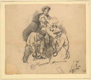 Trois hommes à la tonte des moutons - Walter Shirlaw