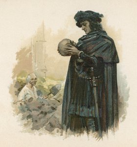 Hamlet avec le crâne de Yorick (chromolitho)