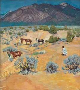 Paysage de Taos avec Indiens