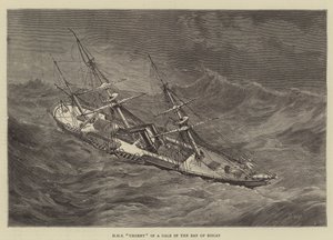 HMS Urgent dans une tempête dans la baie de Biscaye