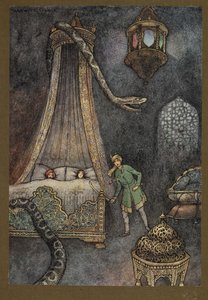 "Il sortit de sa cachette et tua le serpent", de Folk-Tales of Bengal ... Avec 32 illustrations en couleur par Warwick Goble (Edition de luxe) - Warwick Goble