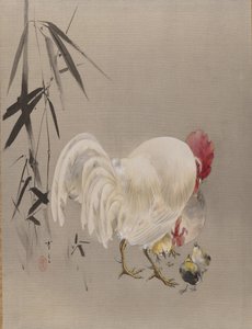 Coq et poule avec poussins, vers 1887