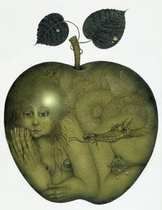 Apple and Eve and Serpent (crayon et crayon de couleur sur papier) - Wayne Anderson
