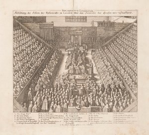 Représentation de la session du Parlement de Londres sur la sentence du comte de Stafford, vers 1642