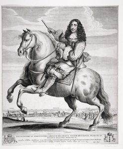 Portrait équestre de Charles II (1630-85) avec un paysage, publié c.1670 - Wenceslaus Hollar