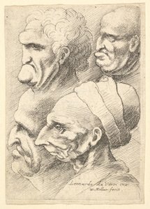 Quatre têtes grotesques de profil à gauche