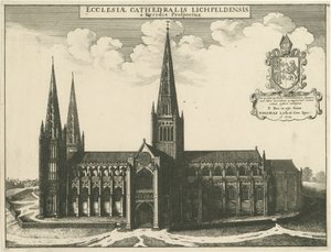 Cathédrale de Lichfield - Vue sud : gravure, 1672