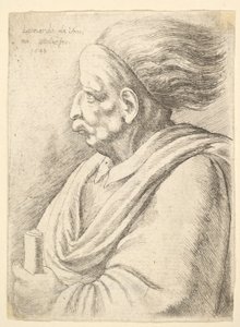 Homme aux traits caricaturaux et cheveux flottants, en demi-longueur à gauche - Wenceslaus Hollar