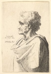 Homme avec une expression affligée à gauche avec une main émergeant du manteau - Wenceslaus Hollar