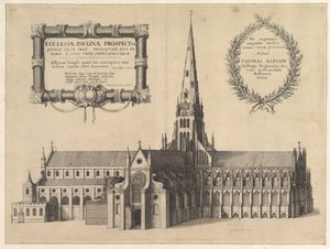 Saint Paul vu du sud montrant la flèche, Ecclesiae Paulinae Prospectus, 1657