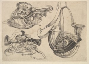 Sept cors de chasse en trois groupes, 1625-77 - Wenceslaus Hollar