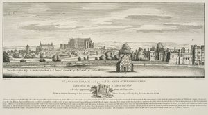 Palais St. James et une partie de la ville de Westminster du côté nord de Pall Mall en 1660, gravé par Richard Sawyer, publié en 1809 - Wenceslaus Hollar
