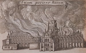 La vieille cathédrale Saint-Paul, Londres, en feu, 1666