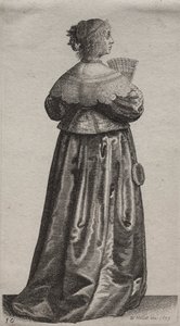 Les Diverses Habitudes des Femmes Anglaises, de la Noblesse aux Femmes de la Campagne : La Femme avec un Éventail et un Miroir - Wenceslaus Hollar
