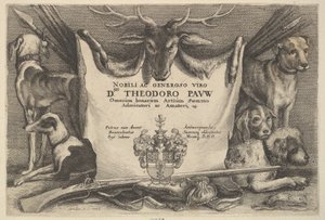 Page de titre avec chiens et équipement de chasse, 1646 - Wenceslaus Hollar