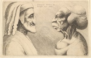 Deux têtes déformées, la figure à gauche est peut-être une caricature de Dante, 1645