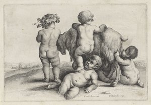 Quatre garçons, un satyre et une chèvre (Putti et satyres) - Wenceslaus Hollar